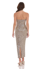 Strapless Metallic Maxi Dress in Cheetah Print