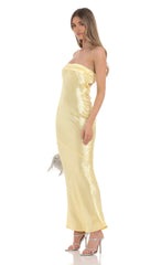 Strapless Satin Maxi Dress in Yellow