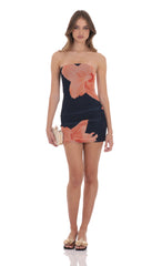 Floral Mesh Strapless Bodycon Dress in Navy