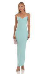 Slinky Back Slit Maxi Dress in Aqua