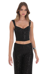 Sequin Satin Strap Two Piece Set in Black
