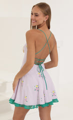 Floral Crepe Flare Dress in Purple