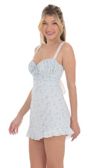 Lace Strap Floral Open Back Dress in Blue