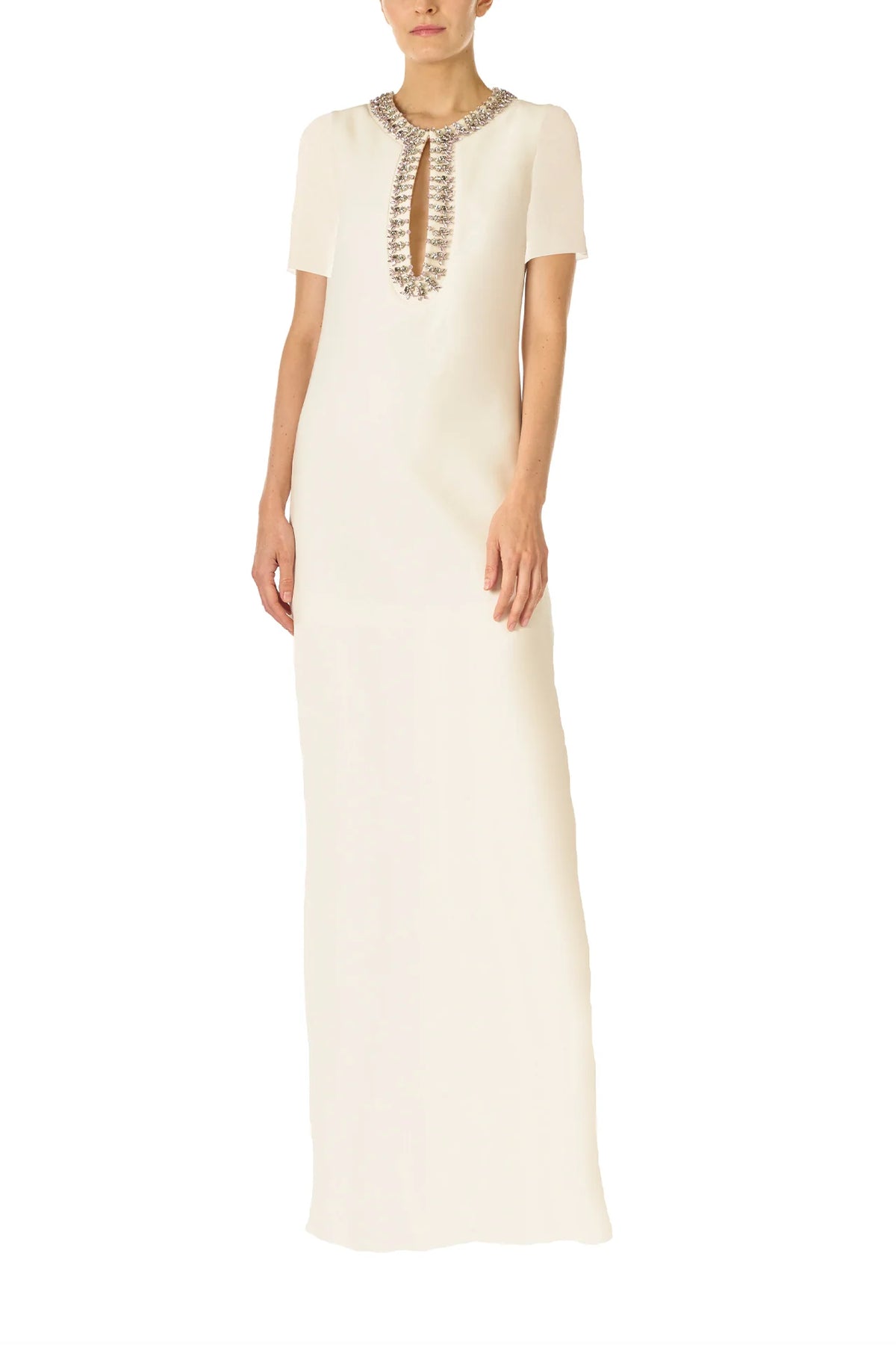 Jeweled Neck Caftan Silk White