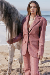 warm pink vegan leather oversized blazer