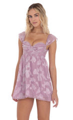 Embroidered Trim Floral Babydoll Dress in Lilac