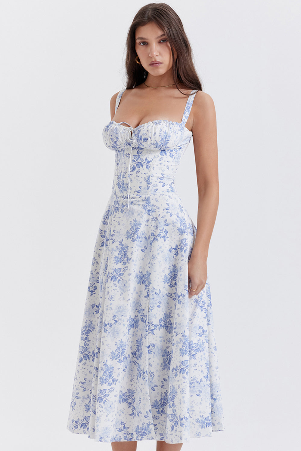 blue print bustier sundress