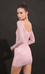 Square Neck Dress in Pink Sequins