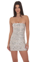 Two-Toned Sequin Bodycon Dress in Silver