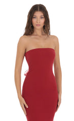 Back Bow Strapless Dress in Red