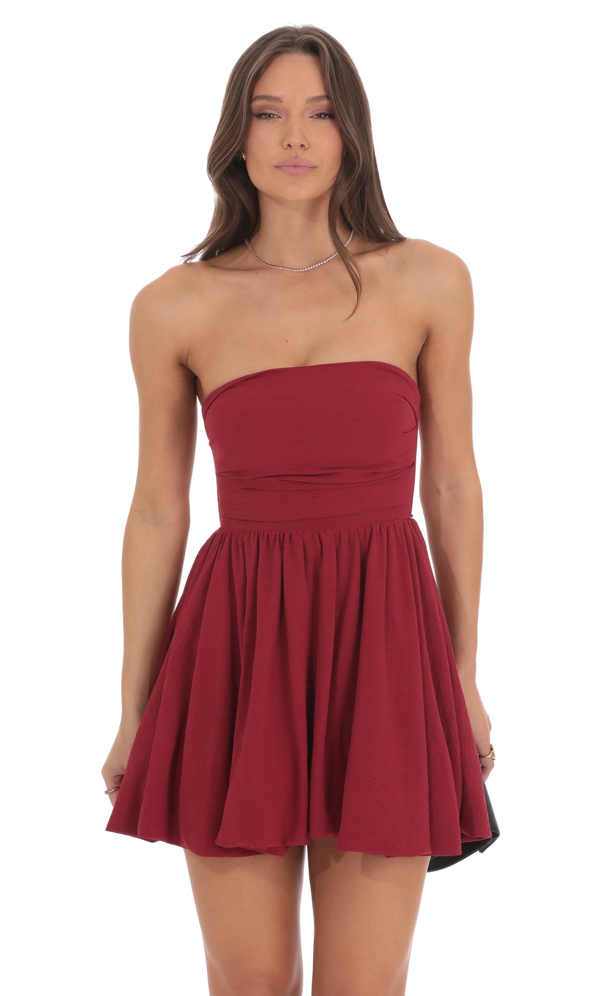 Strapless Bubble Dress in Maroon
