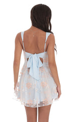 Embroidered Floral Fit and Flare Dress in Pastel Blue