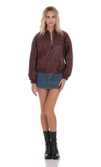 Faux Leather Bomber in Burgundy