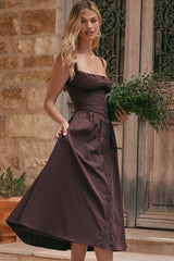 rich brown midi sundress