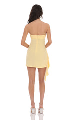Strapless Ruched Tassel Dress in Yellow
