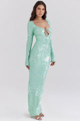 seafoam sequin maxi gown