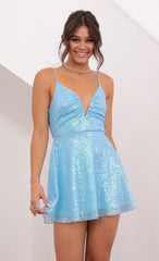 Sequin A-Line Dress in Blue