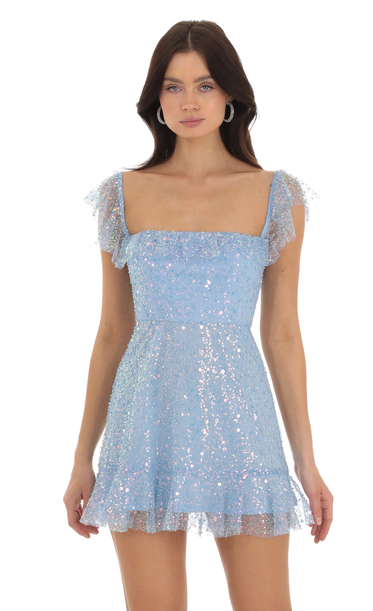 Celosia Sequin Ruffle Dress in Blue