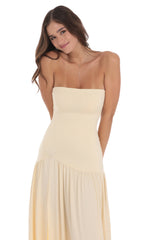 Strapless Drop Waist Maxi Dress in Cream