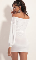 Off Shoulder Velvet Dress in White