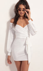 Off Shoulder Velvet Dress in White