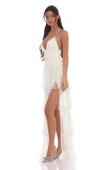 Ruffle Tulle Maxi Dress in Ivory