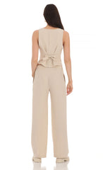Wide Leg Linen Pants in Beige