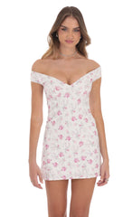 Off Shoulder Lace Floral Dress in White