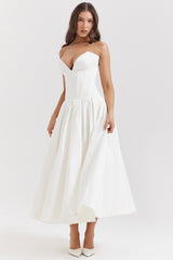 white strapless midi dress