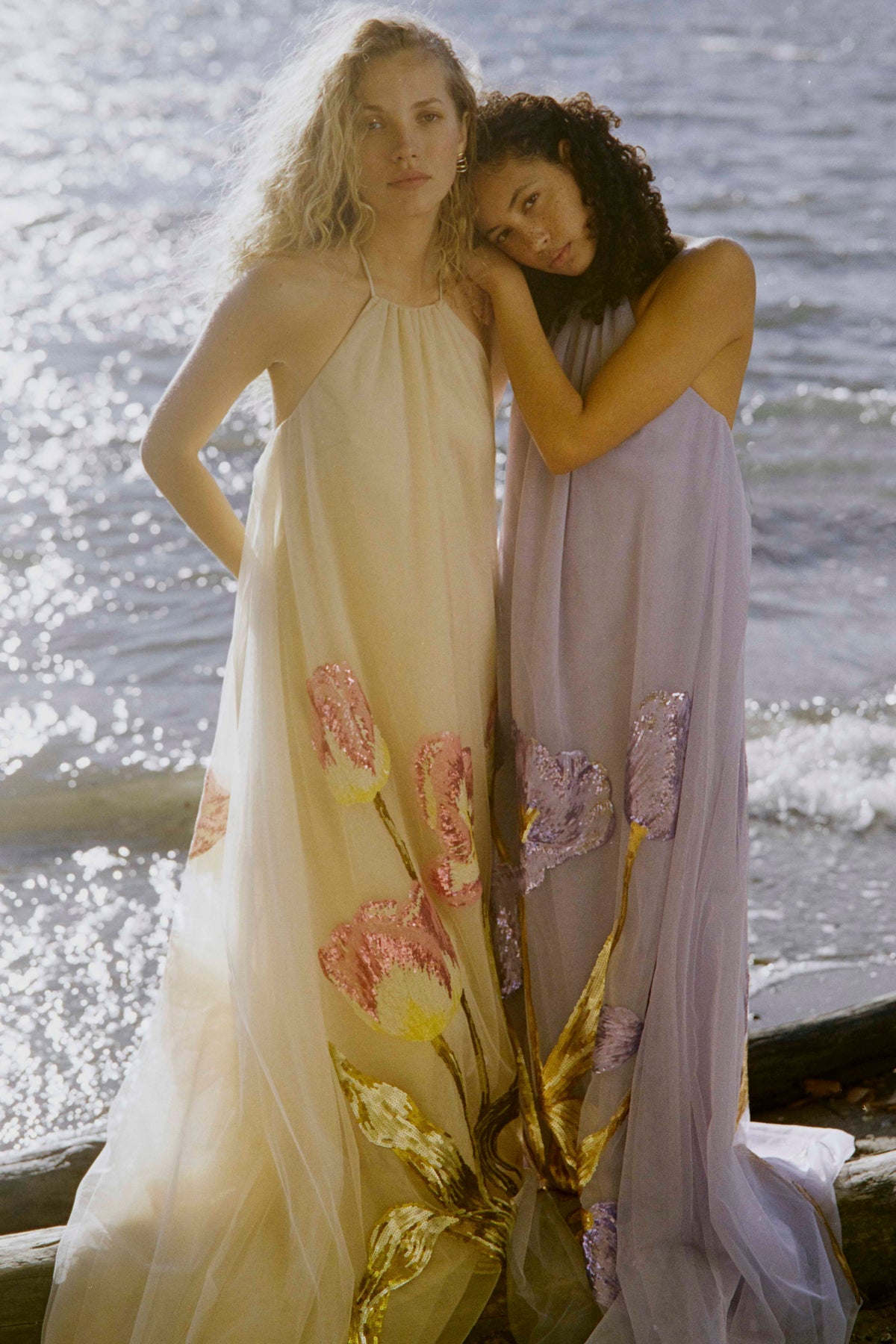 Tulip Sequin Appliqué Halter Dress