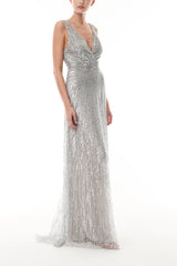 Shimmering Silver Tulle Gown