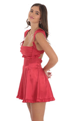 Satin Cap Sleeve Dress in Red