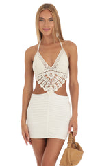 Crochet Cut-Out Mini Dress in Ivory