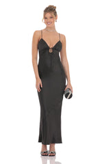 Satin Back Tie Maxi Dress in Black