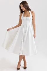 ivory halter neck midi dress