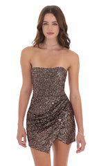 Strapless Knit Bronze Sequin Dress in Black