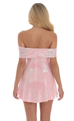 Sequin Off Shoulder Dress in Pink