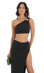 One Shoulder Two Piece Set in Black