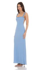 Square Neck Ruffle Strap Maxi Dress in Blue