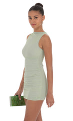 Mesh Ruched Bodycon Dress in Sage Green