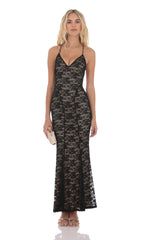 Lace V-Neck Mermaid Dress in Black