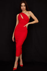 scarlet asymmetric cutout midi dress