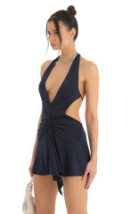 Open Back Halter Dress in Blue