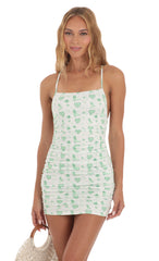 Green Cowgirl Bodycon Lace Up Dress in White
