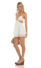 Embroidered Floral Cutout Dress in White