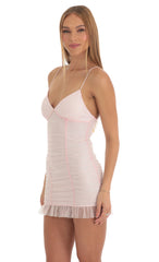 Tulle Glitter Ruched Bodycon Dress in Pink