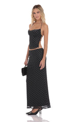 Polka Dot Cowl Neck Two Piece Set in Black