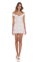 Off Shoulder Lace Floral Dress in White