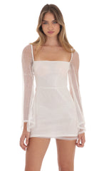 Sequin Flare Sleeve Dress in White