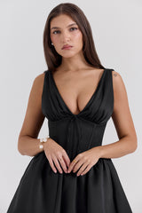 black satin mini dress